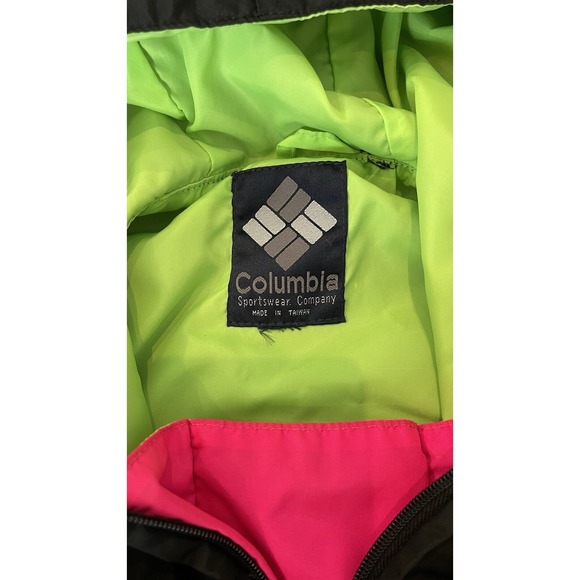 Vintage Columbia Jacket Mens Small Black Pink Green Bugaboo 90s Windbreaker - Picture 7 of 15